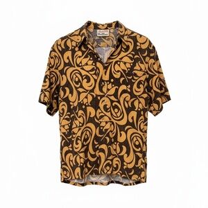Alfred Shaheen Reyn Spooner Brown and Gold Tailored Slim Pullover Hawaiian Shirt